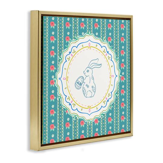 Stupell Industries Flower Stripes Pattern Bunny Floating Frame Wall Art